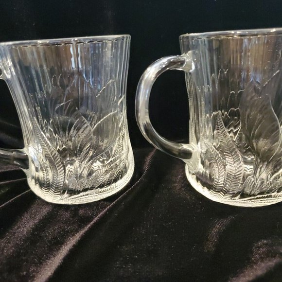 Arcoroc FRANCE Canterbury Crocus Glass Mugs Cups Coffee Tea Embossed 4” Set Of 4 - Picture 6 of 7